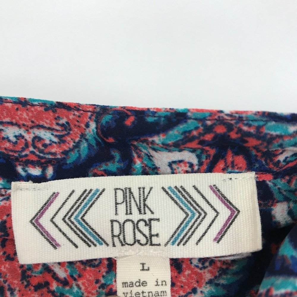 Pink Rose Boho Tribal Tie Dye Print Short Sleeve Top V-Neck 3/4 Sleeve Blouse L - Picture 6 of 6